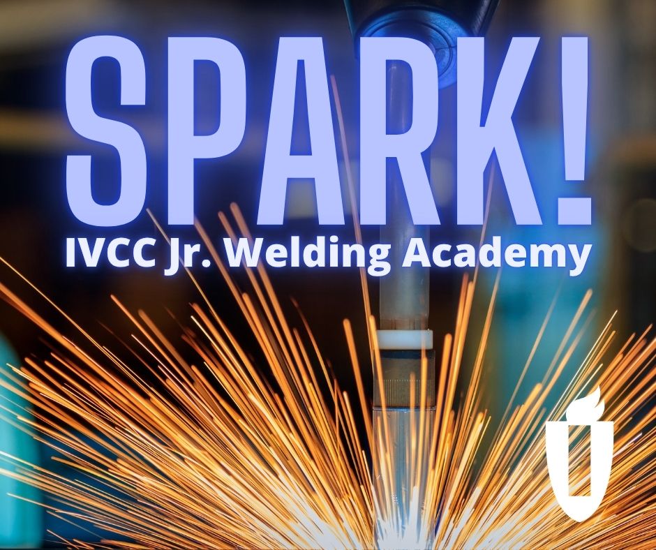 Spark Jr. Welding Acadmey. Image with welding sparks in gold, yellow and blue